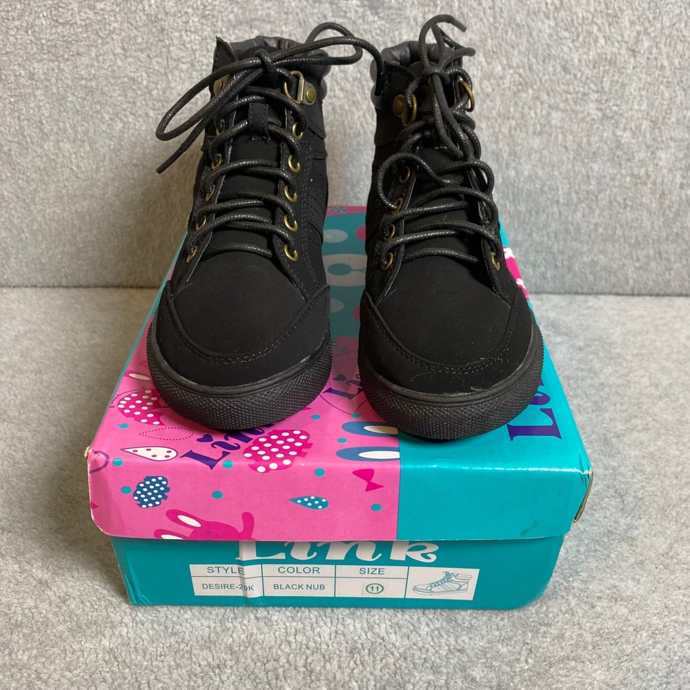 Link High Top Sneaker Kid Size 11 Black Lace Up Casual Back To School Shoes NWOT